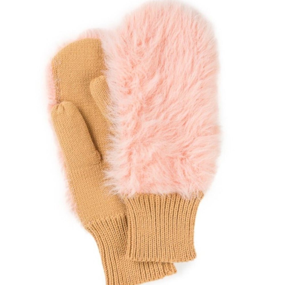 Verloop Faux Fur Mittens Gloves Blush Color OS